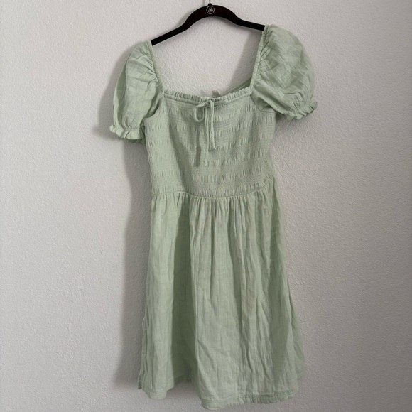 NWT Roxy Women's Size Small Green Hello Mini Again Puff Sleeve Dress - Picture 2 of 6